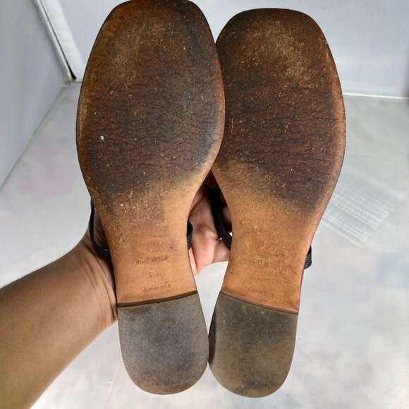 Tory Burch Mini Miller Black Leather Logo Thong Sandals 9 - Picture 3 of 3